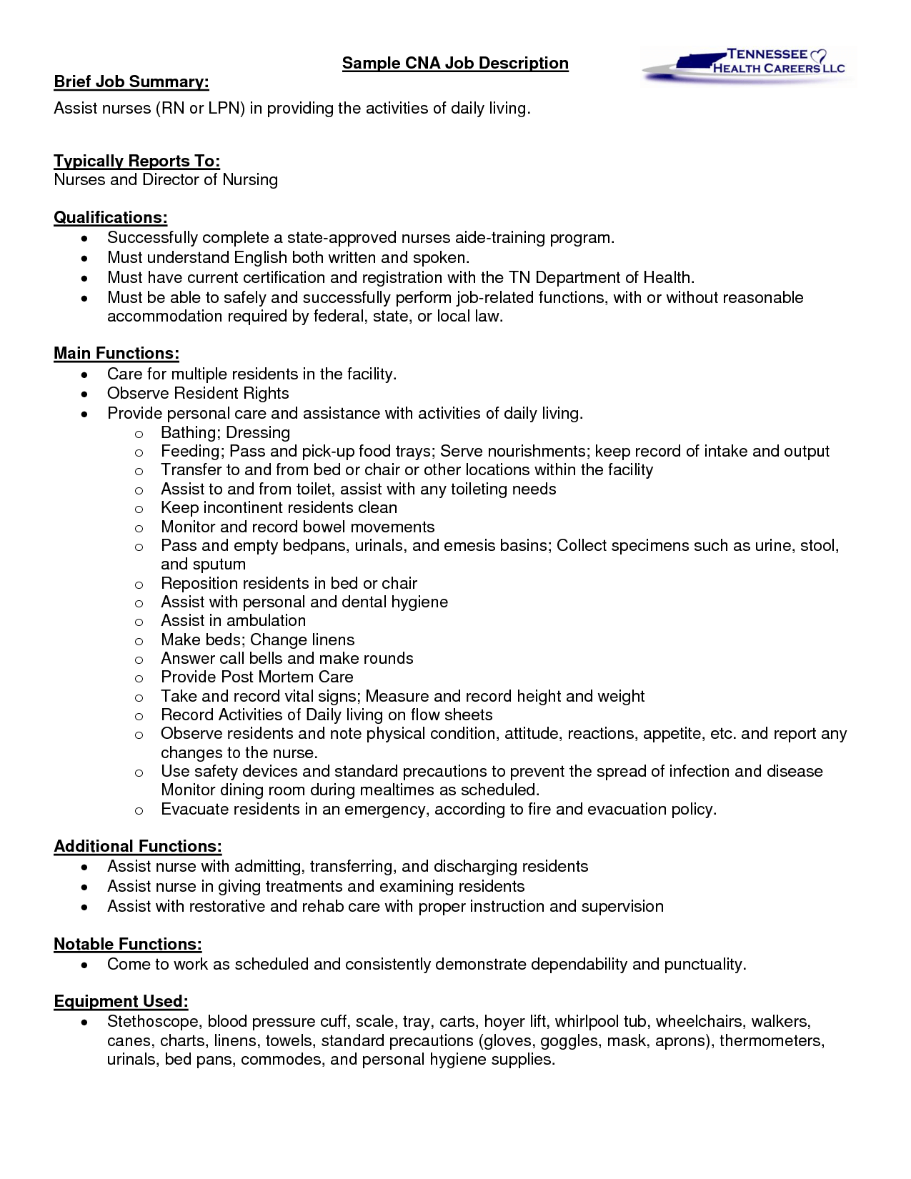 long term care nurse job description for resume